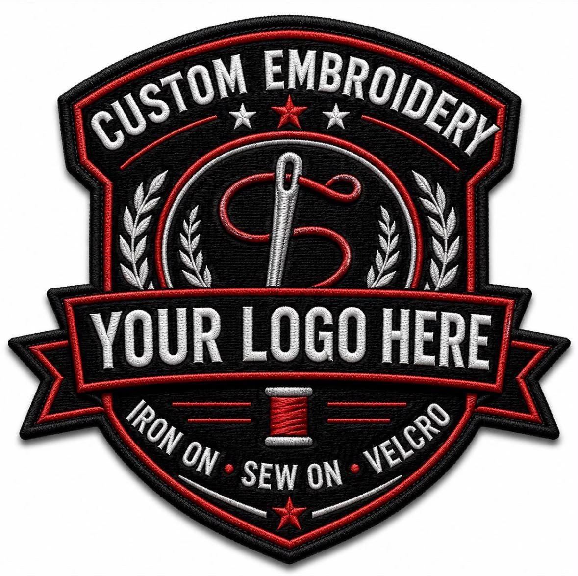 Custom embroidery shield with banner lettering