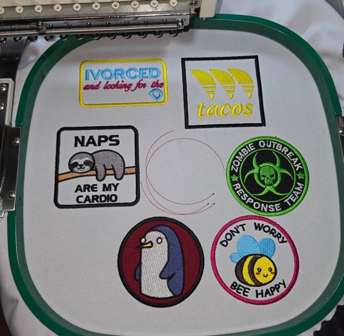 Patches in the hoop on the embroidery machine