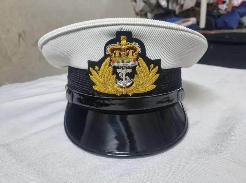 White top navy officer cap, crown and anchor in gold wire