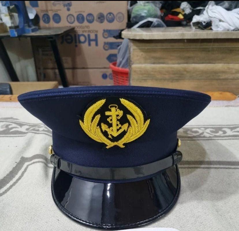 Navy cap with anchor and wheat wreath crest