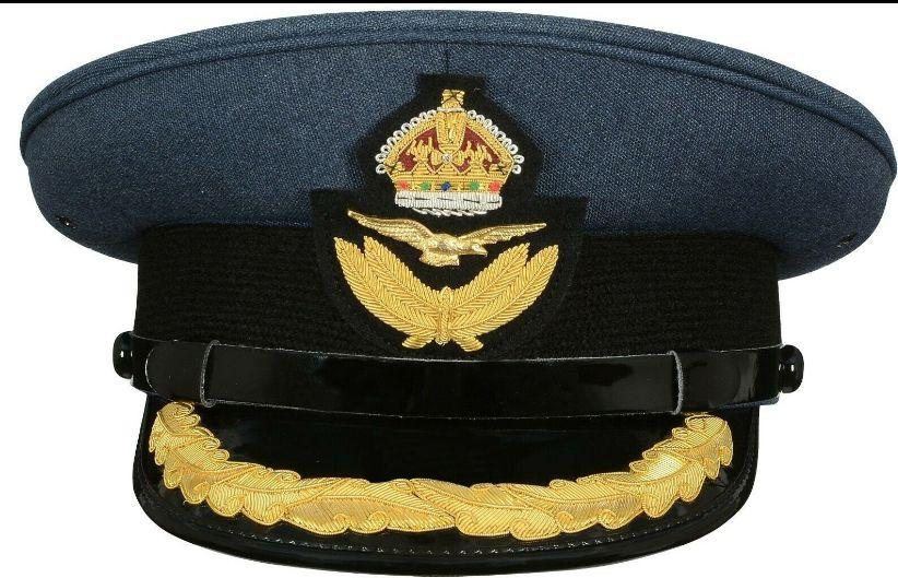 Blue grey officer cap, crown over eagle and laurel