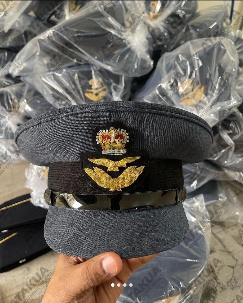 A batch of officer caps packed for dispatch