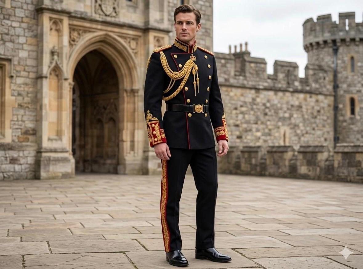 Full ceremonial uniform with gold aiguillette and cuff embroidery