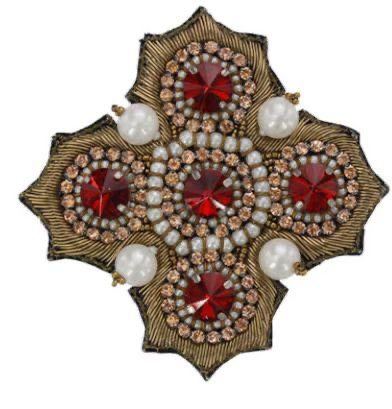 Jewelled cross with pearls and ruby crystals