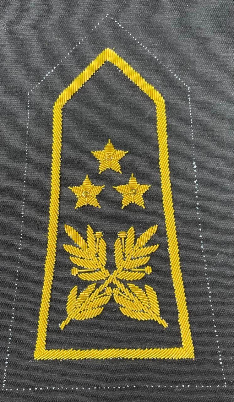 Rank board with three stars and crossed leaves in bullion